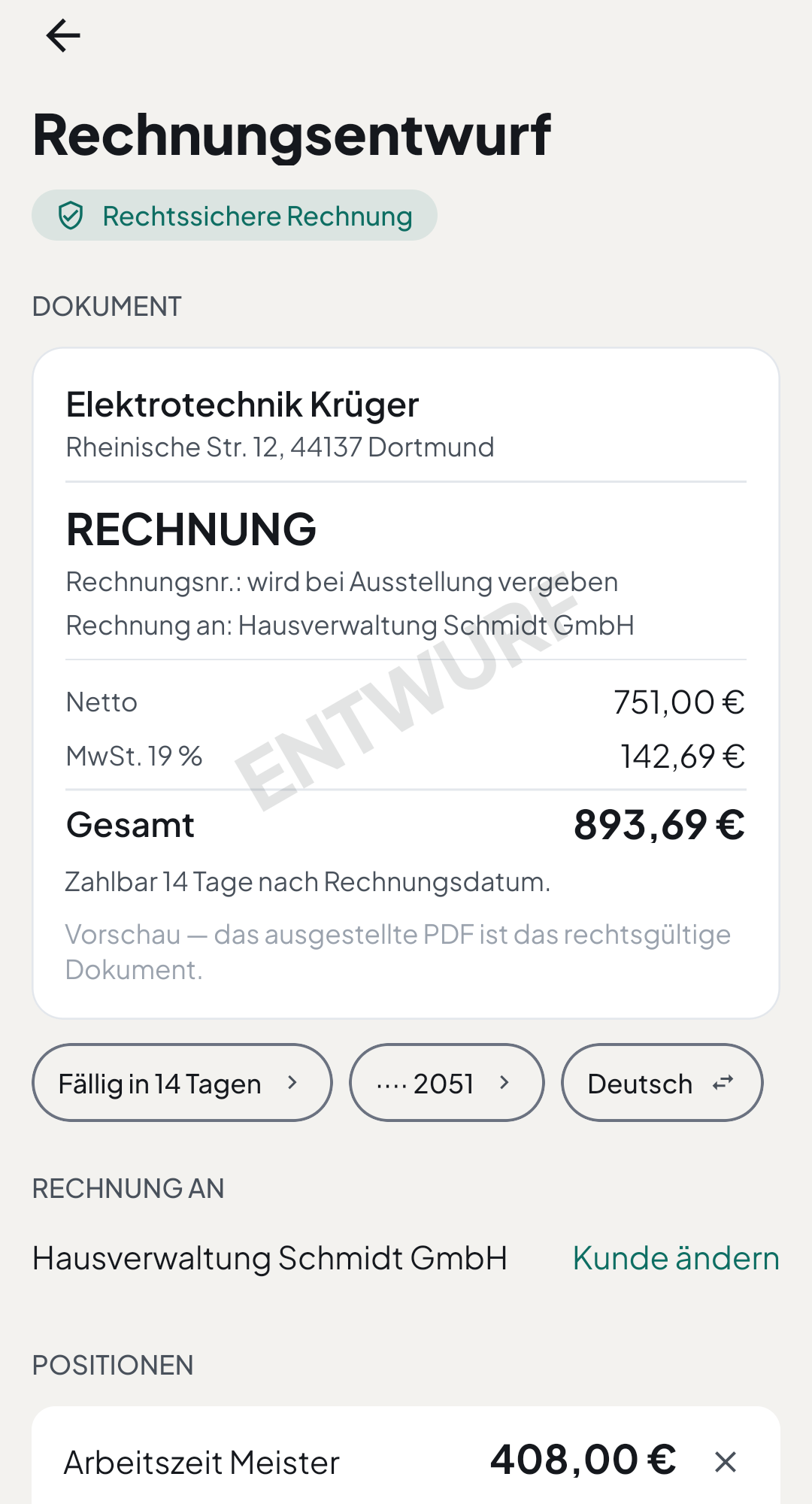 Rechtssichere E-Rechnung in der vuco-App