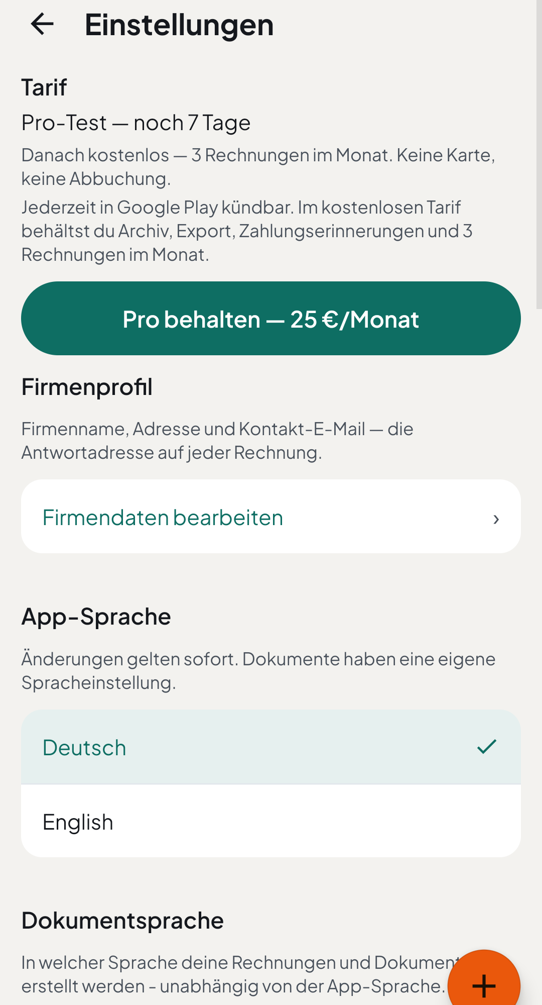 Firma, Steuer und Zahlung in der vuco-App einrichten