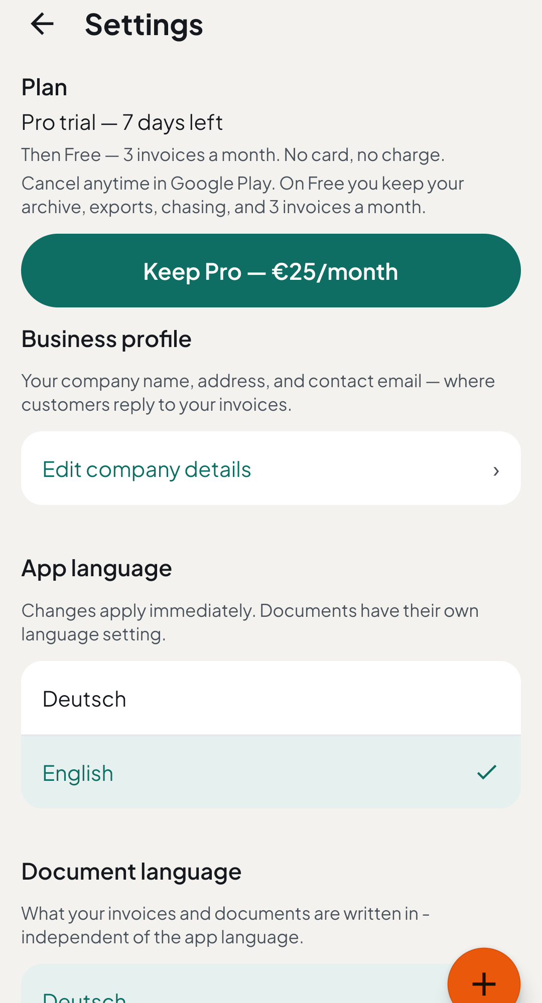 Business, tax and payment setup in the vuco app
