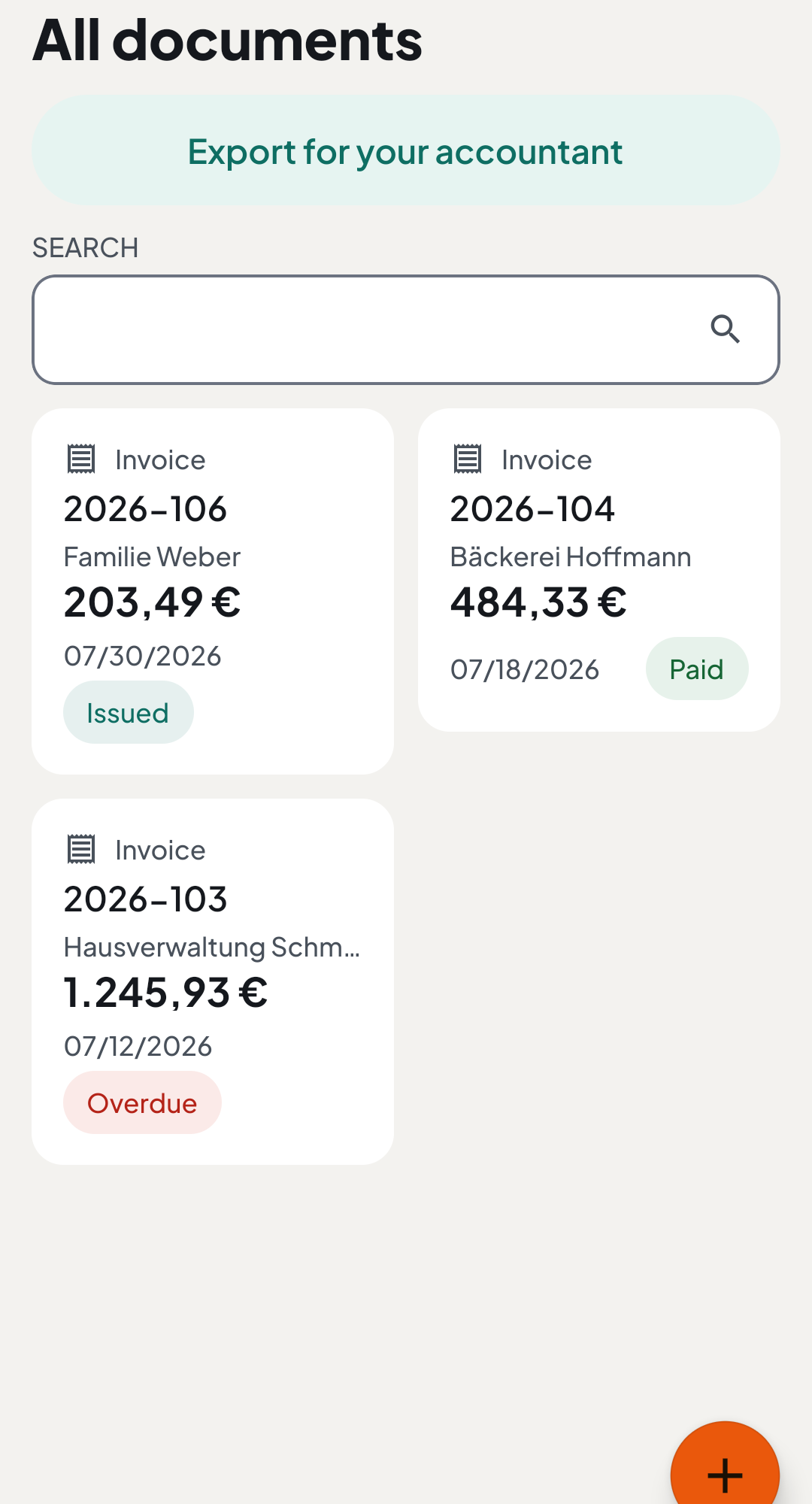 Finished compliant e-invoices in the vuco app